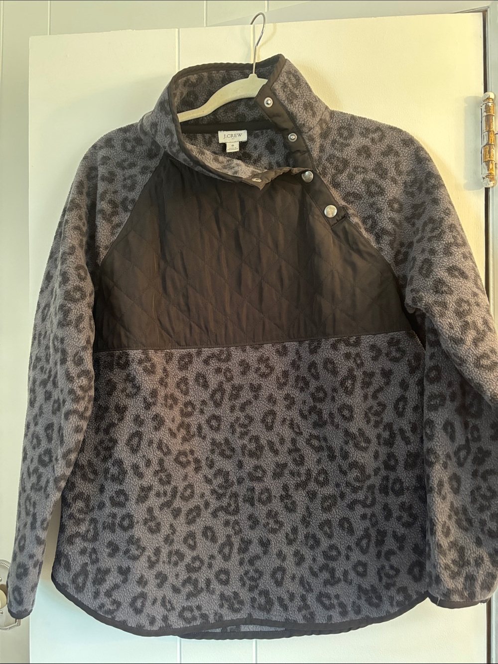 J. Crew Gray Leopard Print Snap Pullover Jacket